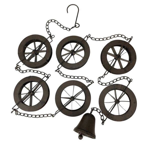 Things2Die4 Other - 78-Inch Metal Rain Chain - 6 Water Wheels & Weighted Bell, Rustic Brown Finish